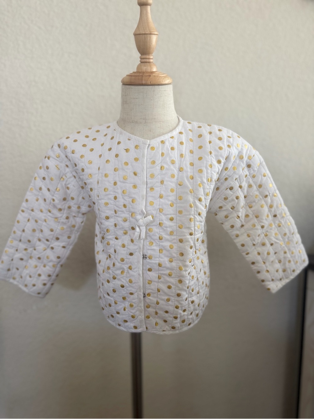 Quilted White Jacket with Gold Polka Dots
